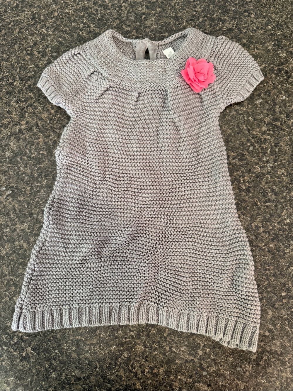 Cherokee Baby Girl Gray Knit Dress with Pink Flower